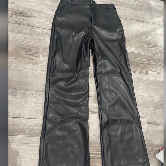 black faux leather pants, wide leg. size 10! - Picture 3 of 3